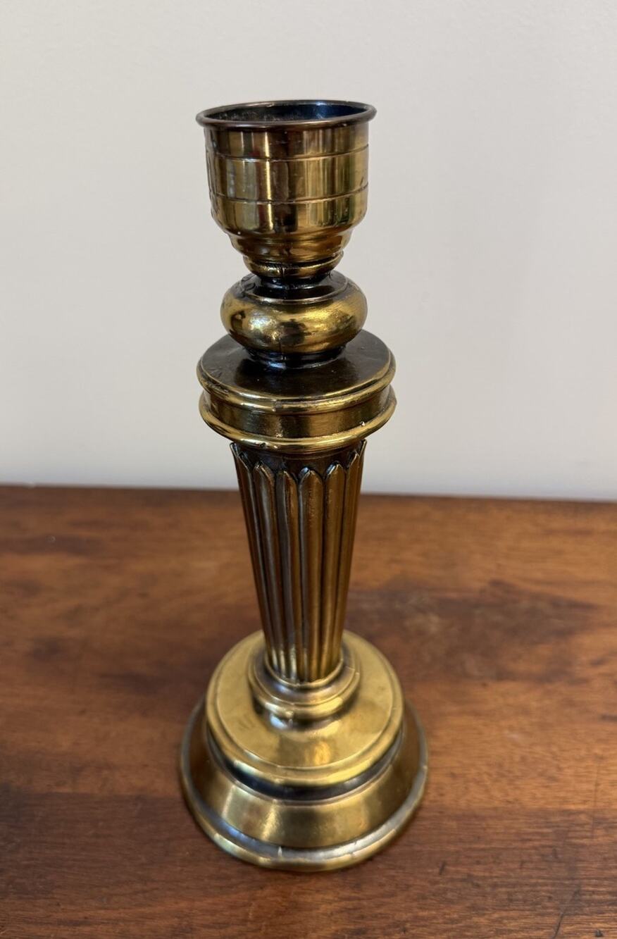 Vintage Brass Neoclassical Fluted Column Candlestick Taper Holder 10.75"